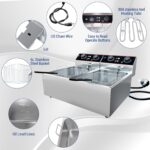 Freidora comercial de 23 cuartos de galón, freidora eléctrica de encimera de acero inoxidable con canasta, control indiv