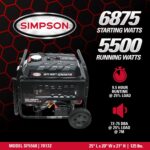 Generador Portátil SIMPSON SF5568 6875 Watts Gasolina Arranque Eléctrico Motor 292cc