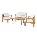 Juego de Muebles de Patio Christopher Knight Home Bayah 375597 4 Piezas Madera de Acacia Beige Natural con Cojines Extra