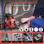 Máquina limpiadora de drenaje de cables de 100 pies de 1/2 pulgada, alimentación automática de 450 W, serpiente de alcan