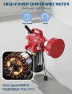 Máquina de limpieza de drenaje eléctrica de alta resistencia – 500 W, 400 RPM, barrena de serpientes de alcantarillado d