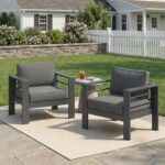 Juego de 2 Sillones de Patio Wisteria Lane Patio Furniture Chairs Marco de Hierro Cojines de Olefina Gris Oscuro