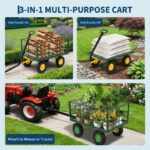 Carrito de jardín de acero resistente 4 en 1, capacidad de 1500 libras, ruedas todo terreno de 13 pulgadas, laterales de