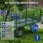 Carrito de jardín de acero resistente 4 en 1, capacidad de 1500 libras, ruedas todo terreno de 13 pulgadas, laterales de