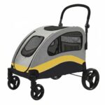 Cochecito para Perros GAOMON Modelo 1 Extra Grande Capacidad 160 Libras Ruedas Giratorias 360 Grados Ventilado Amarillo