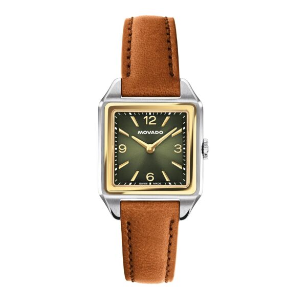 Reloj Movado Heritage 1917 Mujer Swiss Quartz Correa de Piel Cognac Caja Cuadrada 25mm