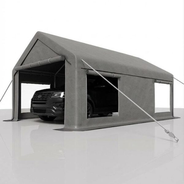 Cochera Portátil MegaChoice Modelo 8H34764jDeDFnF3uA0VPAAM96 10 x 20 Pies Gris con Techo de Polietileno UPF 50+ Ventanas