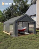 Cochera Portátil MegaChoice Modelo 8H34764jDeDFnF3uA0VPAAM96 10 x 20 Pies Gris con Techo de Polietileno UPF 50+ Ventanas
