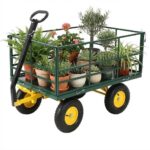 COZONY Carrito de jardín de acero 4 en 1 resistente, carro utilitario de capacidad de 1500 libras, ruedas todo terreno d
