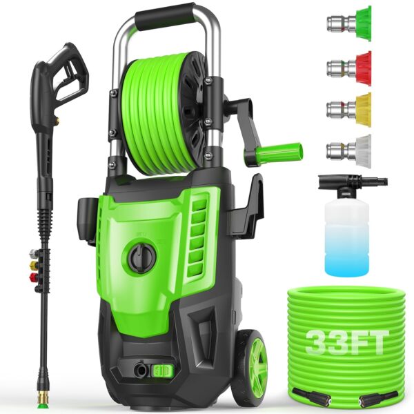 Lavadora a Presión Toyqqeow JX10 4800 PSI 4.0 GPM Verde con Cañón de Espuma Manguera de 33 Pies y 4 Boquillas