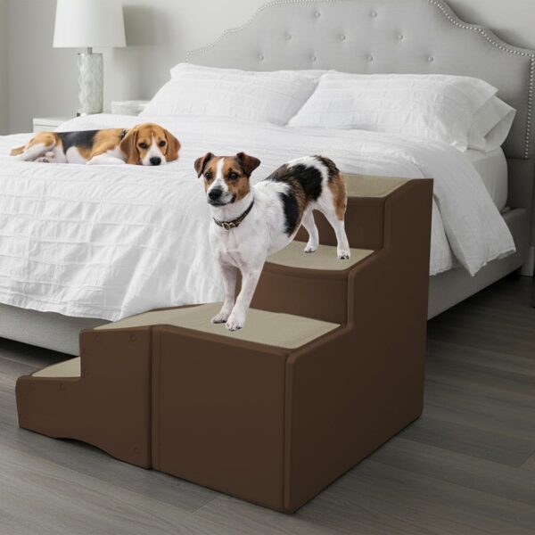 Escalera para mascotas Pet Gear 9760CB color Café diseño en L ajustable a cualquier lado de la cama hasta 75 libras