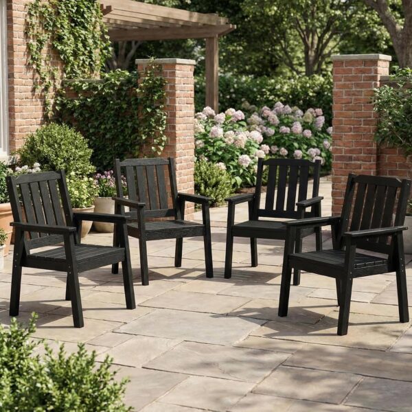 Juego de 4 Sillas de Comedor para Patio Garvee W9hdn33707 HDPE Negro Base en H 650 Libras