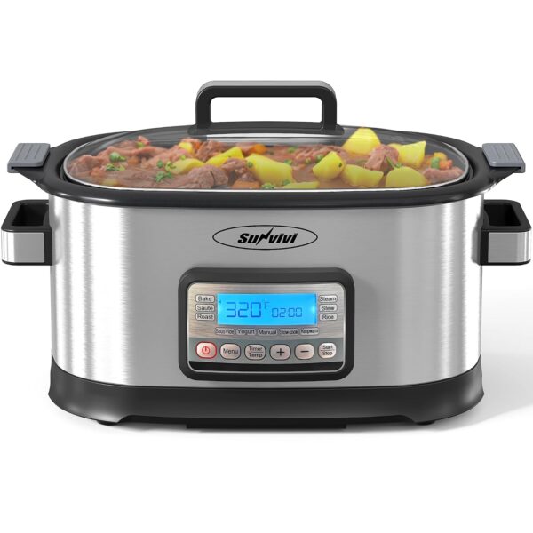 SUNVIVIPRO Olla multicocción 11 en 1 de 6.5 cuartos de galón, olla de cocción lenta programable con olla extraíble antia