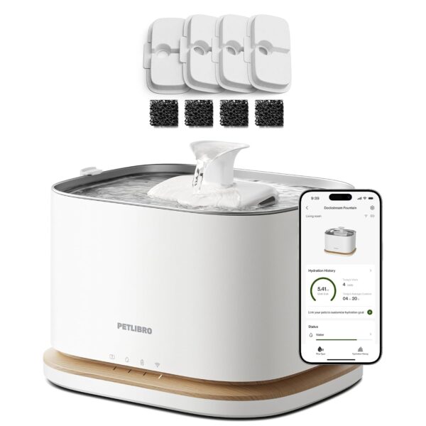 Fuente de Agua PETLIBRO Dockstream 2 para Gatos y Perros PLWF116 Acero Inoxidable 3 Litros Inalámbrica con Monitoreo por