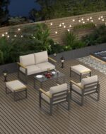 Juego de 2 Sillones de Aluminio para Patio IDEALHOUSE Beige con Cojines Resistente al Agua