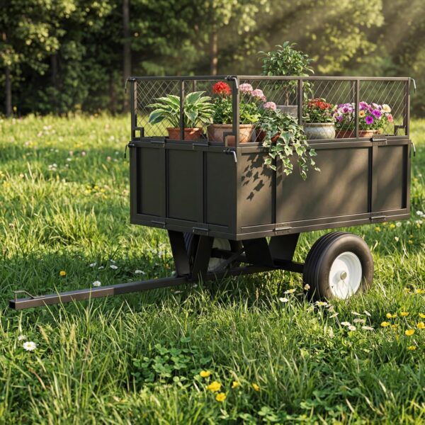 Carrito de remolque de acero resistente de 17 pies cúbicos, capacidad de 750 libras, remolque utilitario con lados de ma