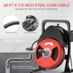 50FTx1/2 Inch Sewer Snake Electric Drain,Drain Cleaner Machine for 2" to 4" Pipes, Plumbing Snake Auger Cleaner with Whe