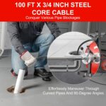 Limpiador de drenaje eléctrico portátil de alimentación automática de cable de 100 pies y 3/4 pulgadas, máquina de serpi