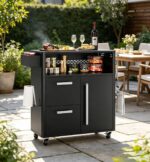 Carrito de parrilla para exteriores resistente con mesa de preparación de acero inoxidable, carrito móvil para isla de b