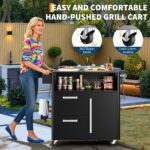 Carrito de parrilla para exteriores resistente con mesa de preparación de acero inoxidable, carrito móvil para isla de b