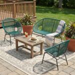 Juego de Muebles de Patio Christopher Knight Home Dessa 378796 3 Piezas Verde Azulado Ratán Sintético y Hierro