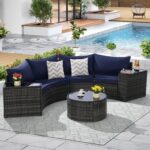 Juego de Muebles de Patio KEIKI LH04953 Media Luna 7 Piezas Ratán Azul Oscuro