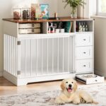 Mueble Jaula para Perros Garvee LJLMCGKK 48 Pulgadas Blanco con Cajones y Recipiente de Agua