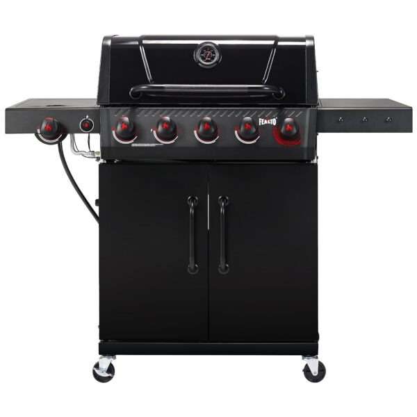 Parrilla de Gas Propano Feasto GL5101B 5 Quemadores con Quemador Lateral y Quemador de Sellado Cuerpo y Tapa Esmaltados
