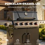 Parrilla de Gas Propano Feasto GL5101B 5 Quemadores con Quemador Lateral y Quemador de Sellado Cuerpo y Tapa Esmaltados
