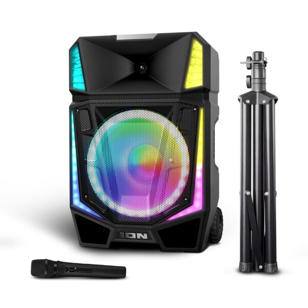 ION Audio Total PA Quake - Altavoz portátil para fiestas con Bluetooth de 15 pulgadas con micrófono inalámbrico y soport