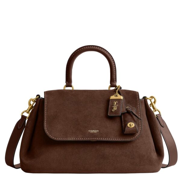 Bolso Holgado Coach Rogue Slouchy CDD70 Asa Superior Gamuza Chocolate Oscuro y Cuero de Grano Suave 14 x 8.25 x 7.5 Pulg