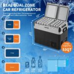 Garvee 53QT Dual Zone Car Refrigerator & Portable Freezer, Compressor Cooler with App Control, -4°F to 68°F Adjustable T