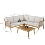 Juego de esquina seccional Merax de 4 piezas madera de acacia y cuerda para exteriores color beige