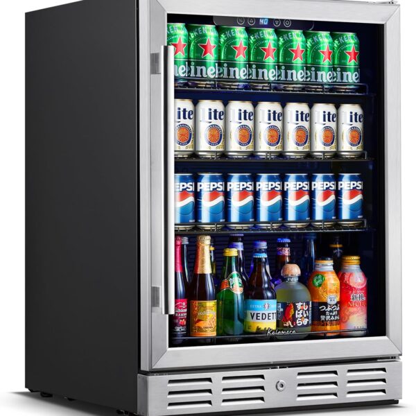 Kalamera Refrigerador de bebidas de 24 pulgadas, 164 latas debajo del mostrador para vino de cerveza, refrigerador de be