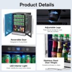 Kalamera Refrigerador de bebidas de 24 pulgadas, 164 latas debajo del mostrador para vino de cerveza, refrigerador de be