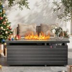 Mesa para Fogata Electactic HL-22-50-B 50000 BTU Rectangular Negro con Piedras de Vidrio Azul
