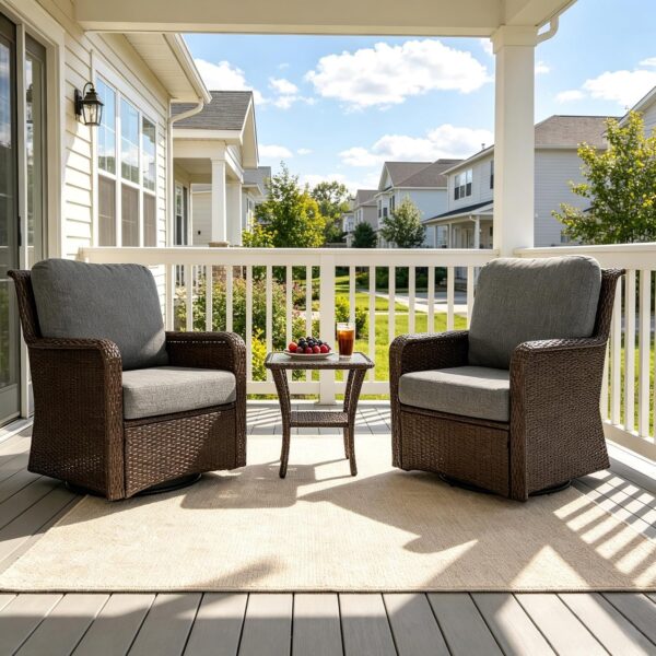 Juego de Muebles de Patio Tribesigns OD3SET004 3 Piezas Sillas Giratorias 360 Grados Ratán PE Mesa Auxiliar Vidrio Templ