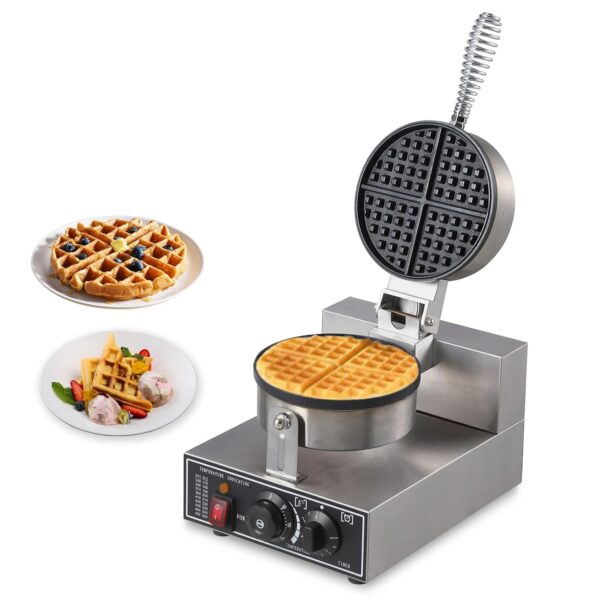 Commercial Electric Waffle Maker – Non-Stick Single-Head Waffle Cone Maker Machine, 110V 1300W, Adjustable Temperature &