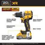DEWALT Drill Set 20V MAX XR, 1/2 in. Brushless Cordless Drill Driver Kit With 5AH POWERSTACK Battery and Charger, LED Li