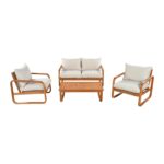 Juego de Muebles de Patio Christopher Knight Home Coddy 380268 4 Piezas Madera de Acacia con Mesa Auxiliar y Cojines Bei