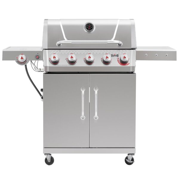 Parrilla de Gas Propano Feasto GL5102S 5 Quemadores Acero Inoxidable 58000 BTU Cámara Esmaltada en Porcelana