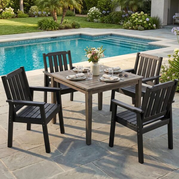 Juego de 4 Sillas de Comedor para Patio GAOMON Polietileno de Alta Densidad Base en Forma de H Soporta 650 Libras Color