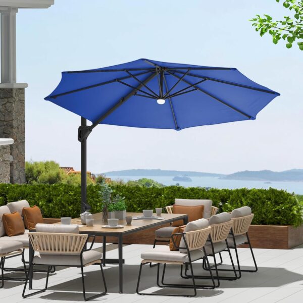 Sombrilla de Patio Garvee Modelo 3K0-2DCB-XK5LZ2EHESCCFV-GB2MG 10 Pies Azul Marino con Base Incluida Rotación 360 Grados