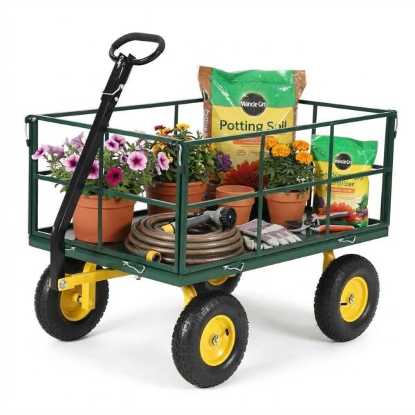 1400 LB Garden Wagon Cart with 13 in All Terrain Tires, 3-in-1 Heavy Duty Metal Utility Wagon, Removable Side Panels for