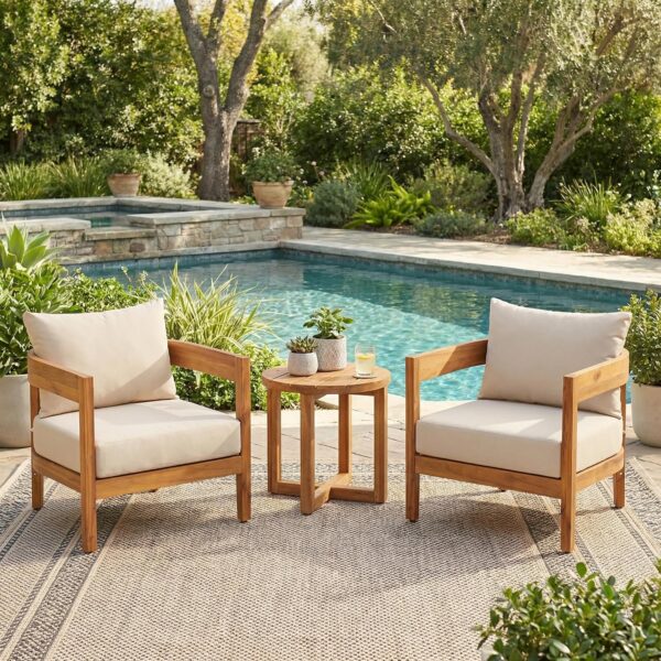 Juego de Muebles de Patio Christopher Knight Home Maze 377700 3 Piezas Madera de Acacia Teca y Beige