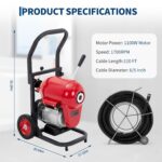 Garvee Máquina limpiadora de drenaje eléctrica, taladro de serpiente de alcantarillado de alimentación manual de 1100 W,