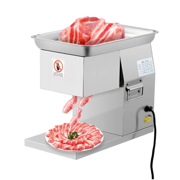 Cortador de carne eléctrico de 800 W con hoja de acero inoxidable desmontable, grosor ajustable de 0.118 in para uso dom