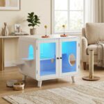 Gabinete para Gatos Trygoal N704-Cat Cabinet-1 con Caja de Arena Oculta Luz LED RGB y Puertas de Vidrio Dobles 30.7 x 23