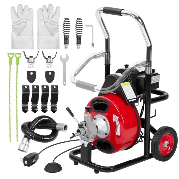 ActiveTrail Máquina limpiadora de drenaje de 75 pies x 1/2 pulgadas, limpiador eléctrico portátil de barrena de drenaje