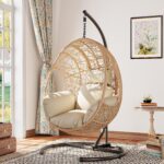 Silla Colgante KEIKI LX10065 para Exteriores con Base en U Cojín 8 Pulgadas Ratán de Polietileno Capacidad 400 Libras